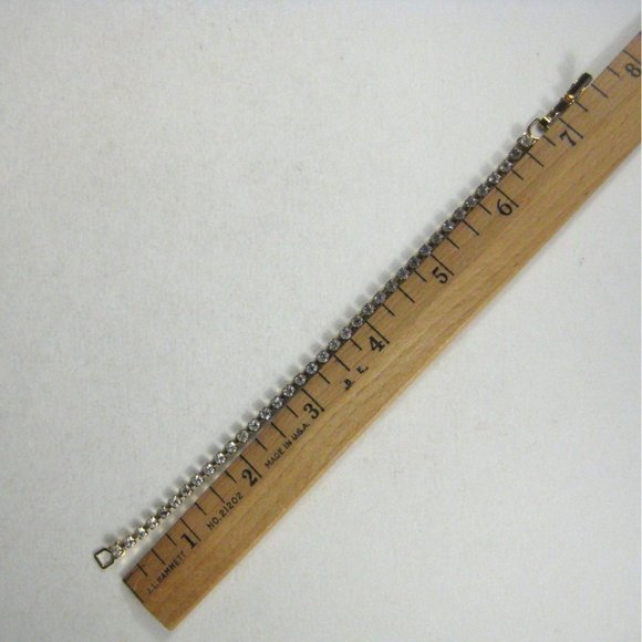 Goldtone Rhinestones Tennis Bracelet  7 In Jewelry Vintage STYLE Delicate - Picture 3 of 3